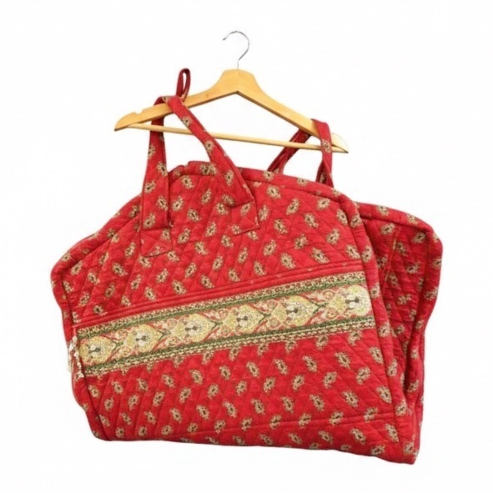 Vera Bradley Vtg Quilted Red Paisley Travel Garment Bag Luggage Carry On Vacay